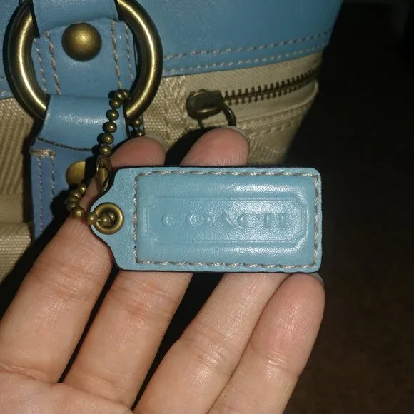 COACH Gigi Legacy Signature-C Canvas Shoulder Bag W/Blue Leather Trim - Picture 14 of 15